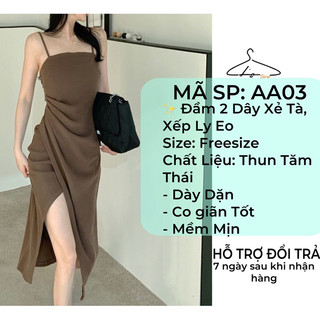 Đầm 2 Dây Xẻ Tà Xếp Ly Eo Phù Hợp Đi Chơi Đi Tiệc