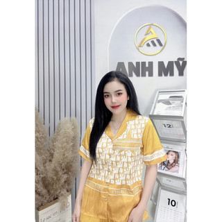 Đồ bộ nữ mặc nhà ANH MỸ pijama chất liệu lụa xước cao cấp tay ngắn quần dài xước SP0090