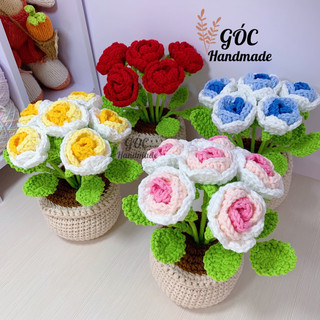 Chậu Hoa Hồng Len Handmade