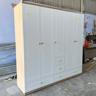 Tủ quần áo, tủ áo 5 cánh sơn viền 2K có kệ hộc trang trí, gỗ cn MDF, CPX-T62