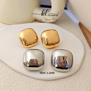 [KL.Studio] Bông Tai Trơn Dáng Vuông Khuyên Tai Kim Loại Hình Vuông Đơn Giản Hoa Tai Nữ Hình Vuông Màu Bạc - E256