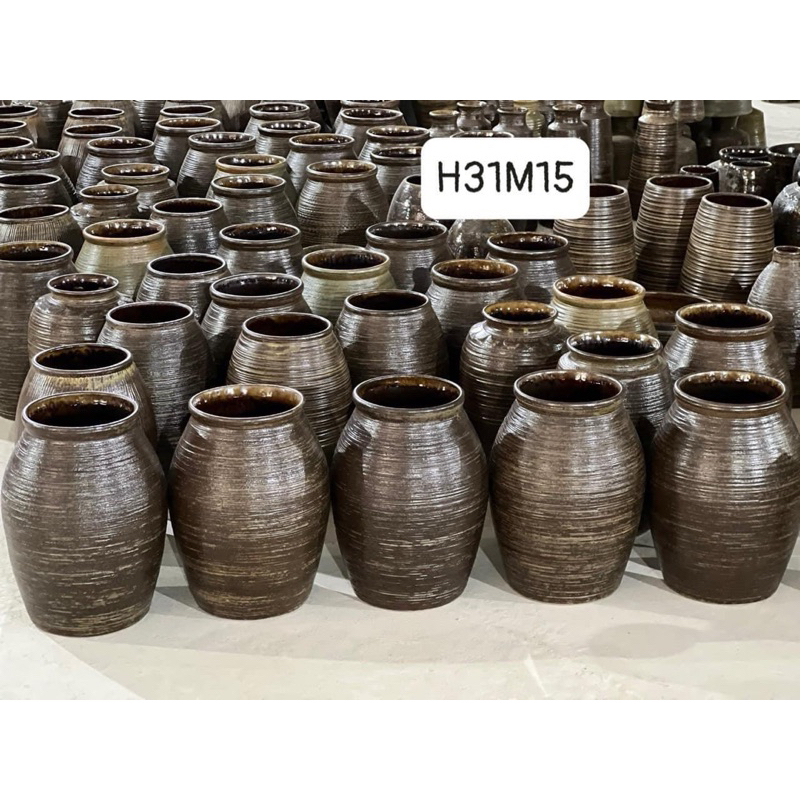 Bình cắm hoa dáng chum miệng rộng gốm mộc Bát Tràng, chum miệng rộng gốm mộc Bát Tràng, bình chum cắm hoa gốm Bát Tràng