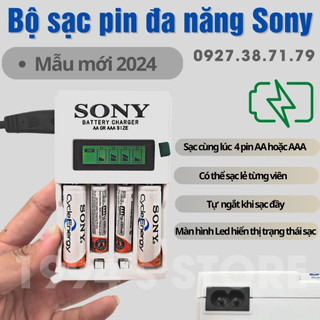 Bộ Sạc Pin AA, AAA Sony - Sạc cùng lúc 4 Pin tiểu 2A, Pin đũa 3A, sạc nhanh tự ngắt khi đầy, đèn Led báo trạng thái sạc