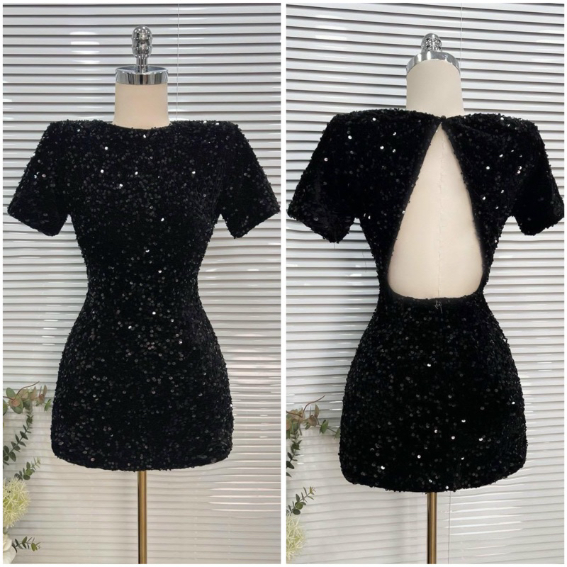Đầm suông body nhung kim sa khoét lưng quyến rũ Ôm gọn