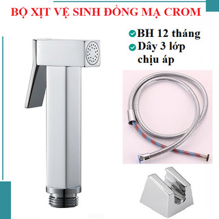 Bộ xịt vệ sinh đồng mạ crom dáng Vuông kèm dây xịt 3 lớp chống bục, cài xịt
