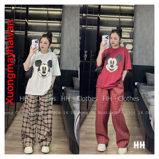 Hv - set bộ đồ nữ áo phông mickey quần kẻ ống suông