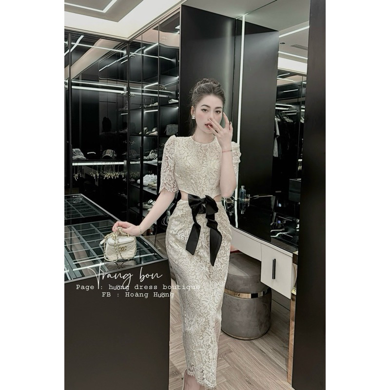 Váy Body Ren Nơ Hở Eo Dự Tiệc Sang Trọng Size S M V529 AĐ BOUTIQUE