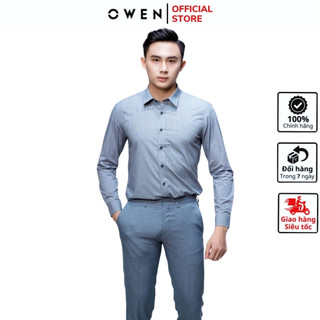 Áo sơ mi dài tay nam OWEN AS61003D somi công sở chất sợi tre cao cấp màu xám đậm slim fit tà lượn không túi