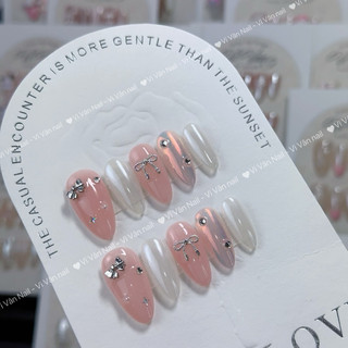 Nail box màu thạch hồng cam phối nơ