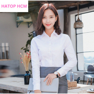Áo sơ mi nữ tay dài, tay ngắn HATOP cao cấp vải cotton và vải kate hàn màu trắng ASTT291