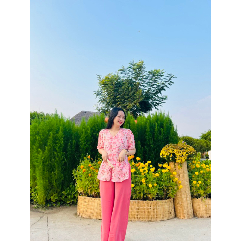 BỘ ÁO BÀ BA CỔ TYM HOA LÁ LỤA MANGO
