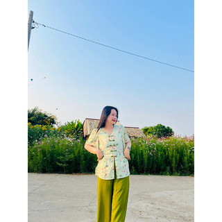 BỘ ÁO BÀ BA CỔ TYM HOA LÁ LỤA MANGO