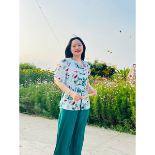 BỘ ÁO BÀ BA CỔ TYM HOA LÁ LỤA MANGO