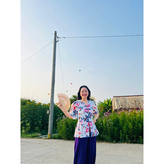 BỘ ÁO BÀ BA CỔ TYM HOA LÁ LỤA MANGO