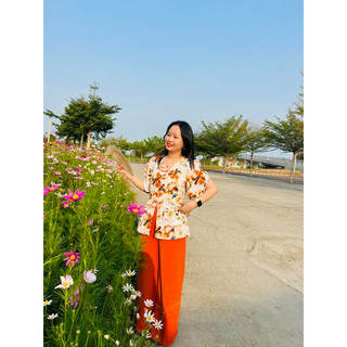 BỘ ÁO BÀ BA CỔ TYM HOA LÁ LỤA MANGO