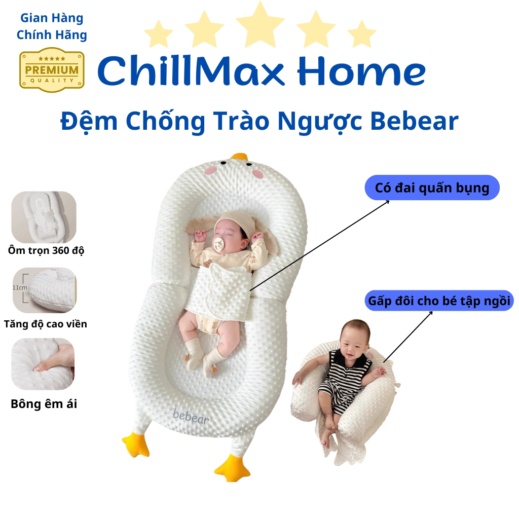 Đệm gối chống trào ngược BEBEAR cho bé cao cấp tặng kèm đai quấn bụng