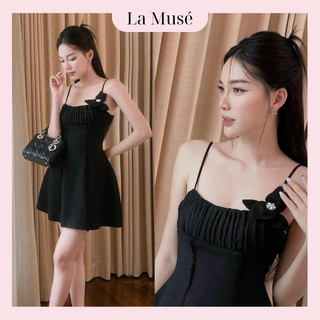 Váy nữ 2 dây dáng ngắn chất liệu dạ kèm tex nơ đầm nữ tiểu thư sang chảnh