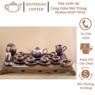 (SIÊU HOT)Bộ Ấm Chén Pha Trà Hoả Biến Bát Tràng-hàng nhà lò giá rẻ,men Hồng Trà dáng ấm Chóp