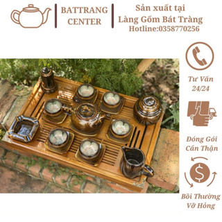 (SIÊU HOT)Bộ Ấm Chén Pha Trà Hoả Biến Bát Tràng-hàng nhà lò giá tận gốc,men Hổ Phách dáng ấm Chóp