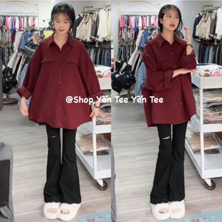    Có size   Áo sơ mi 2 túi màu đỏ trầm tôn da Yến Tee Shop #011 
