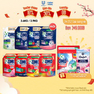 Nước giặt omo matic cửa trên/cửa trước túi 3.6kg/3.9kg - tinh dầu thơm, bền màu, hoa hồng,