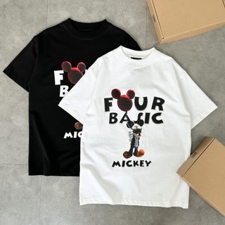 Áo thun tay lỡ Mickey Tee cổ tròn Nam Nữ 100% cotton oversize form rộng