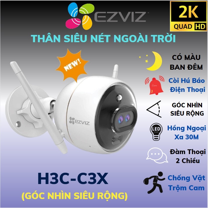 Camera WIFI Ngoài Trời Thông Minh EZVIZ  MÀU BAN ĐÊM 2MP 1080P FullHD C3TN C3W C3WN CHÍNH HÃNG 24TH