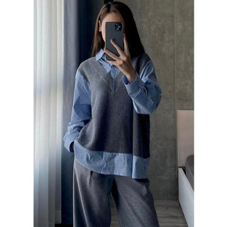 Áo len nữ gile shirt phối cổ sơ mi xanh kiểu sang chảnh style by she