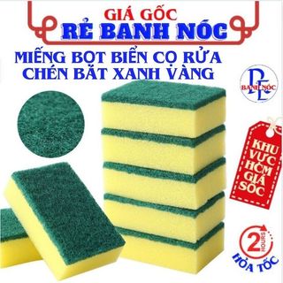 Miếng cọ rửa chén bát bọt biển 2 mặt xanh vàng tiện lợi - miếng bọt biển cọ rửa xoong nồi - miếng rửa chén, mút xốp rửa