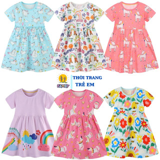 Váy cho bé gái cộc tay mùa hè FAMBY đầm cho bé họa tiết cotton trẻ em từ 2-7 tuổi DCBG