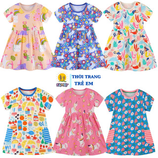 Đầm cho bé gái mùa hè FAMBY váy cho bé cotton họa tiết size trẻ em từ 2-7 tuổi VCBG
