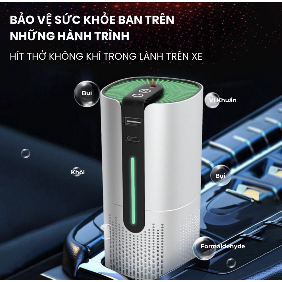 Máy Lọc Không Khí Ô Tô Phòng Mini DELADEP, Lọc Ion Âm Bộ Lọc Than Hoạt Tính Loại Bỏ Mùi Hôi Khói LKK02