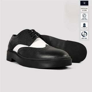 Giày nam derby black white giày da công sở cao cấp, đế kếp khấu chắc chắn