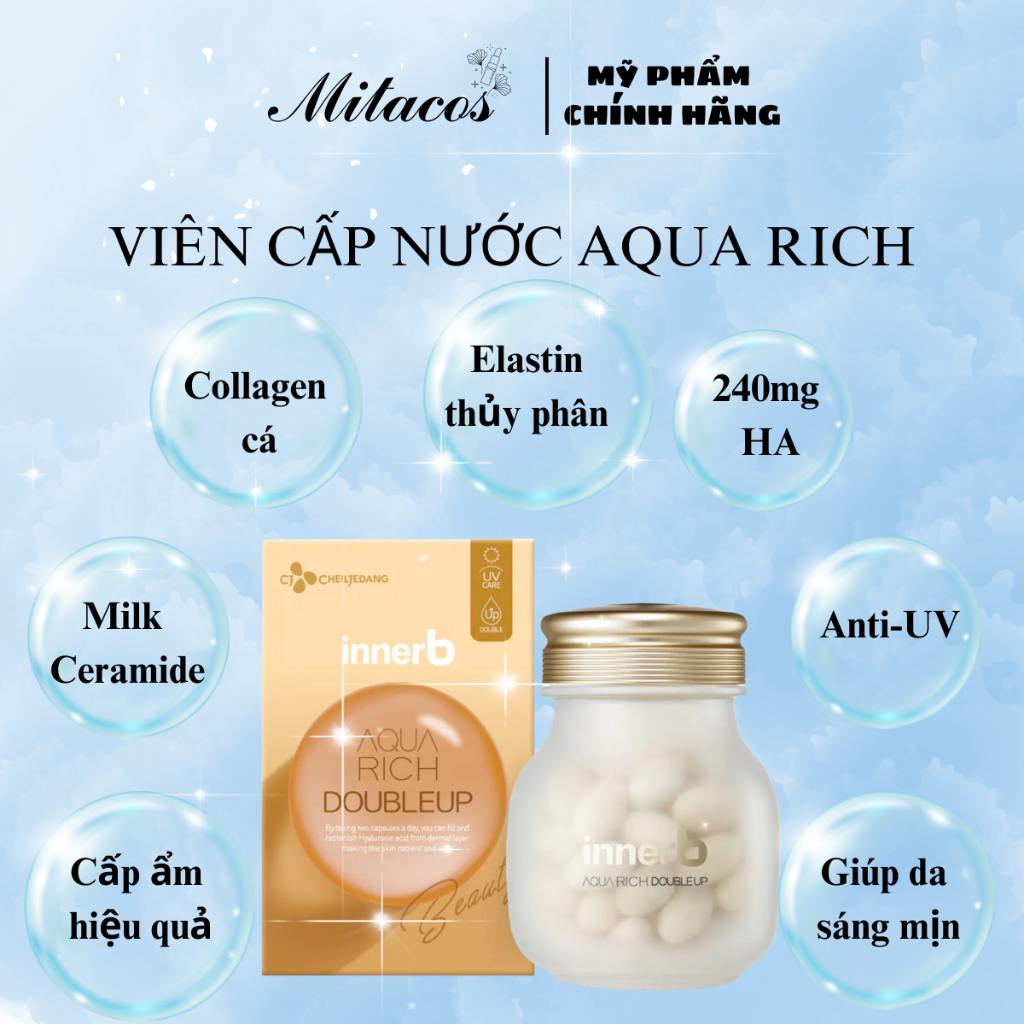Viên uống cấp nước và Collagen Innerb Aqua Rich 70 viên Maticos