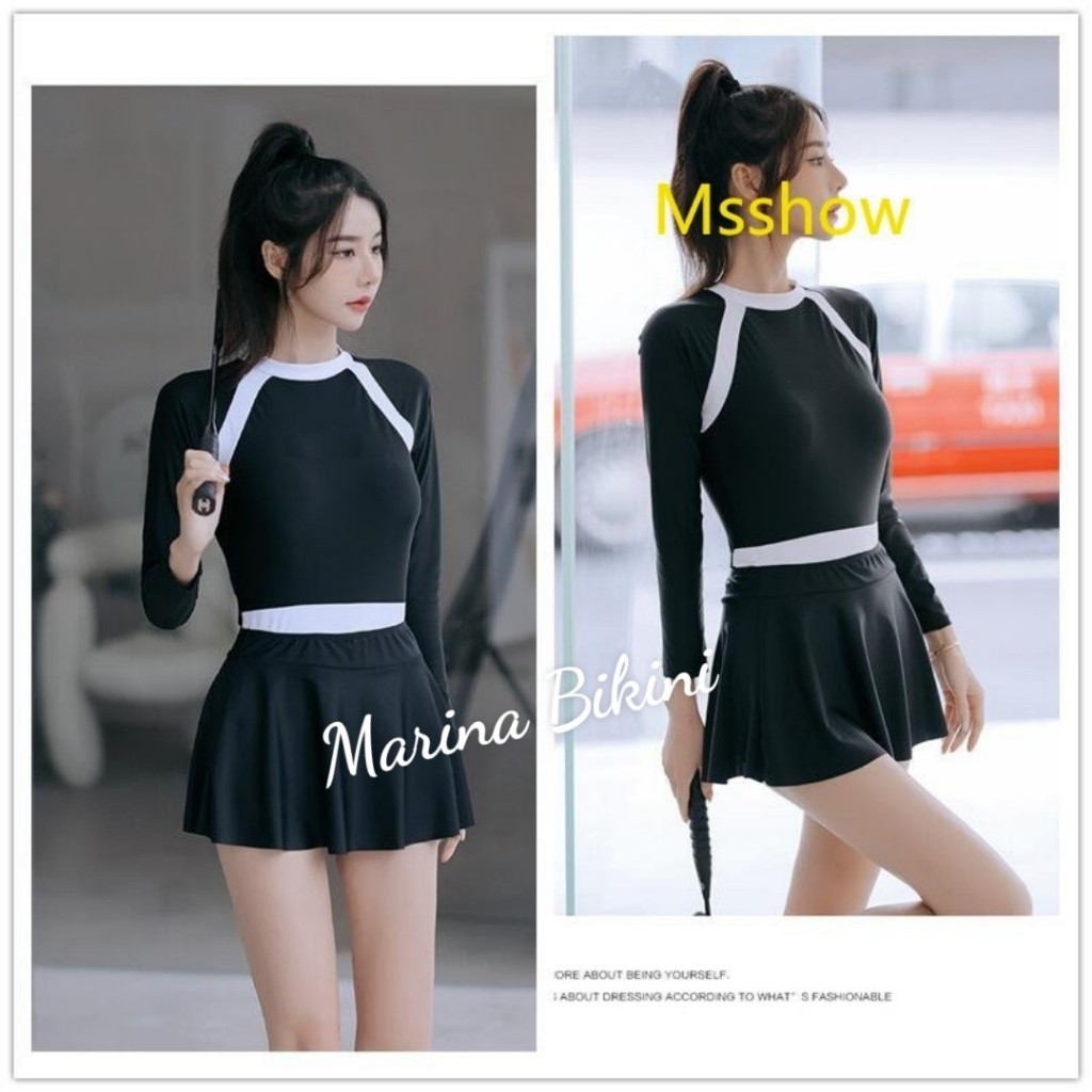 Đồ bơi nữ đi biển bikini liền thân kín đáo váy xòe tay ngắn và tay dài có khóa kéo kiểu dáng thể thao Dolphin 067 | BigBuy360 - bigbuy360.vn