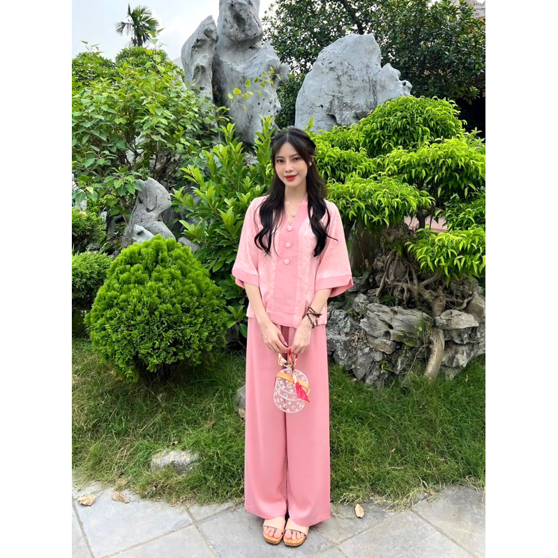 Đồ Lam Đi Chùa, Đồ Lam Đi Chùa Nữ, Bộ Đi Chùa , Pháp Phục Cao Cấp Chất Liệu Lụa Vân Hoa