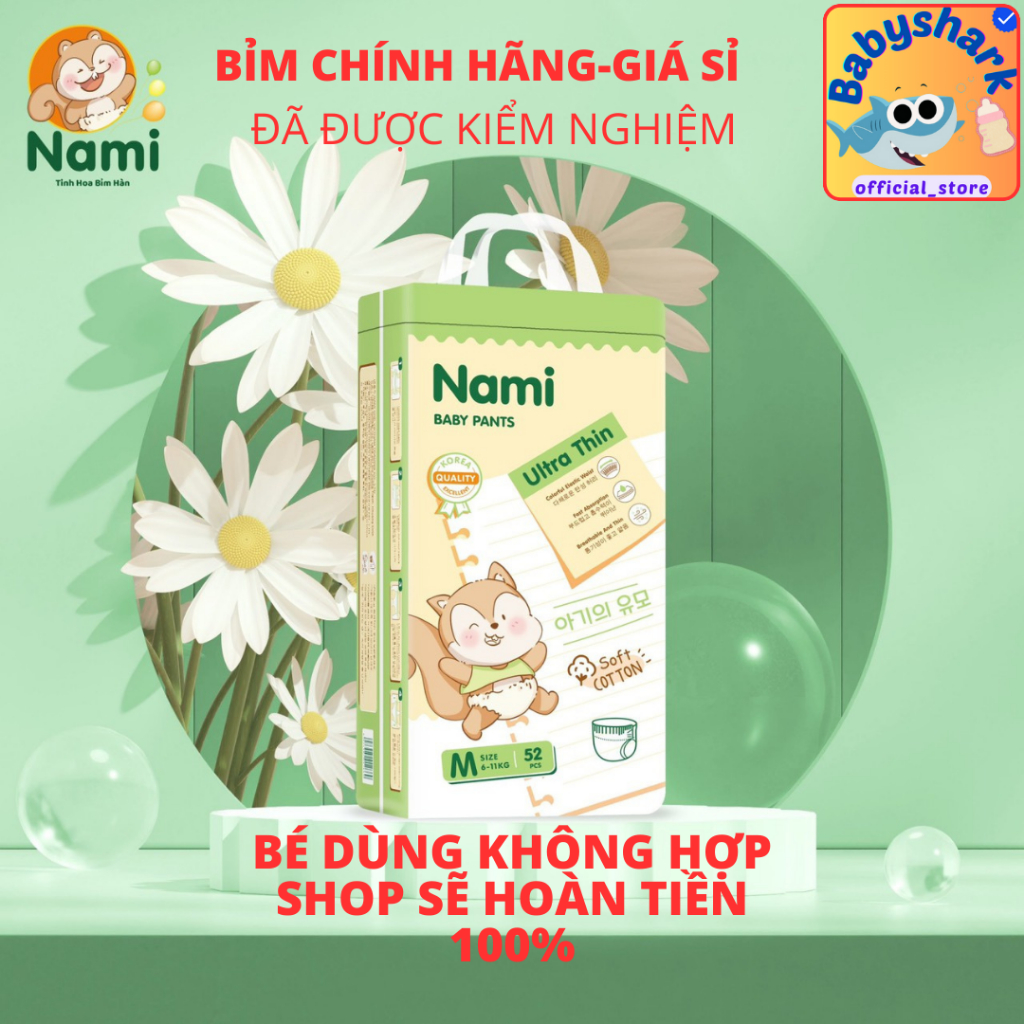 Tã,Bỉm NAMI Cao Cấp Hàn Quốc,100%Cotton tự nhiên mỏng mềm,thấm hút tốt