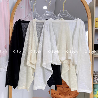 [AK100] Áo khoác nữ chất giấy mỏng dệt kim nửa lưng cánh dơi dáng rộng