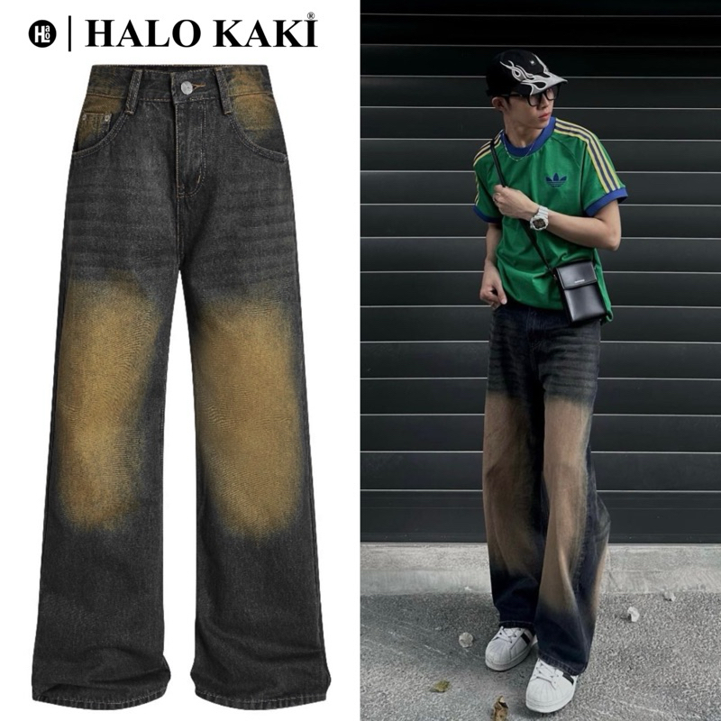 QUẦN JEANS BAGGY WASH NÂU VÀNG RÁCH/TRƠN [HÀNG CAO CẤP] - QUẦN JEANS WASH (NÂU VÀNG) ỐNG RỘNG PHỦ GÓT  - HALO KAKI | BigBuy360 - bigbuy360.vn