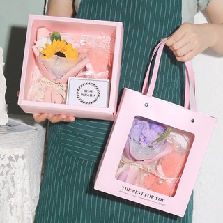 Bộ túi giấy Classy và Hộp quà tự gấp 2 kích thước trong suốt trơn màu, quà tặng lễ tết sinh nhật xinh xắn Q793