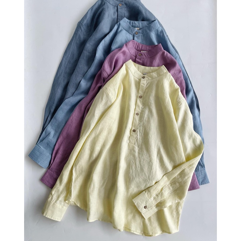Áo cổ tàu linen tưng washed - Mé Hè