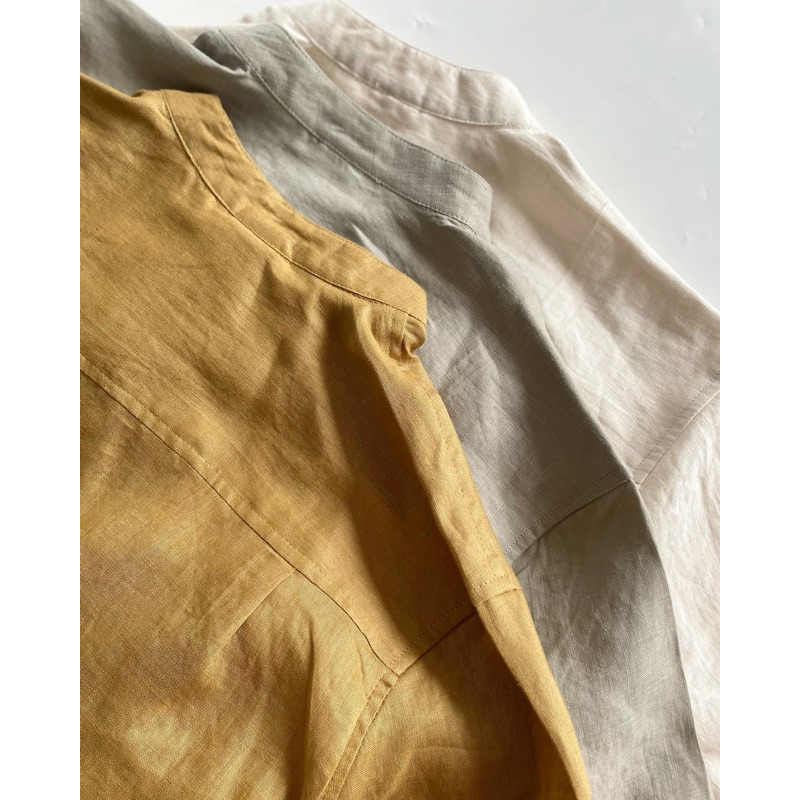 Áo cổ tàu linen tưng washed - Mé Hè