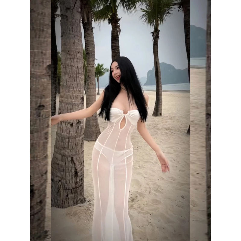 Váy lưới xuyên thấu sexy đi biển cúp ngực cực kỳ tôn dáng