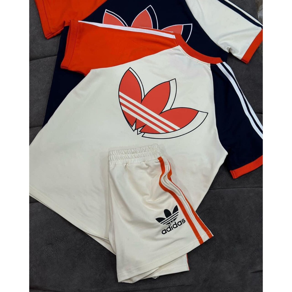 Bộ Cotton Adidas Phối 3 Màu Tay Áo Logo Thêu Dáng Unisex Chất Cotton Cao Cấp Phong Cách Trẻ Trung Năng Động Hot Trend