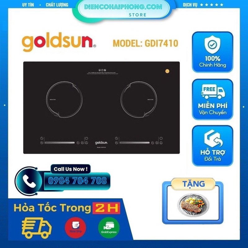 ( Quà tặng lưới bảo vệ quạt ) Bếp đôi điện từ Goldsun GDI7410