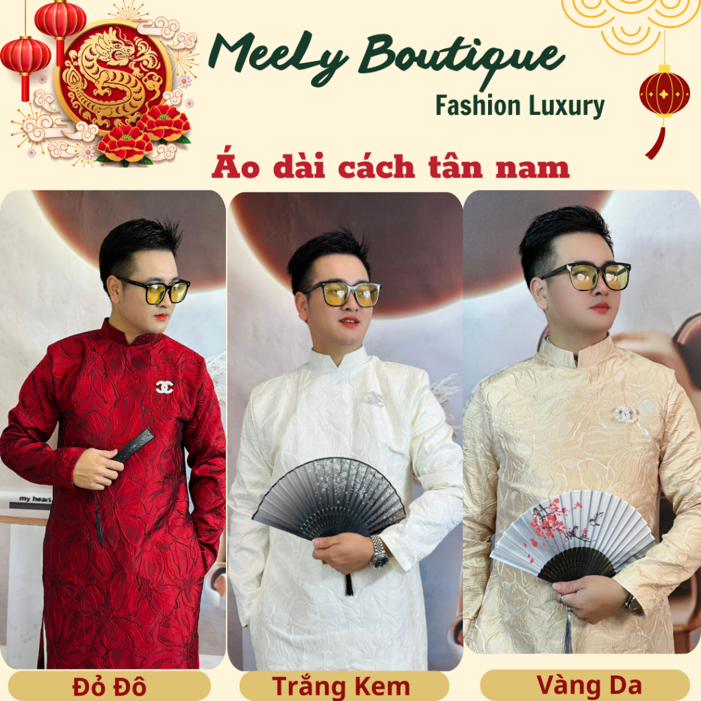 Áo dài Nam chất liệu Gấm hoa nổi - Chơi Tết chơi xuân By MeeLy