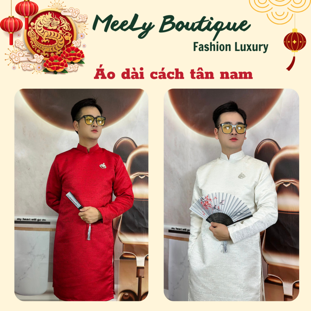 Áo Dài Nam Cách Tân - Vải Gấm Xồi cao cấp - chơi tết chơi xuân by MeeLy