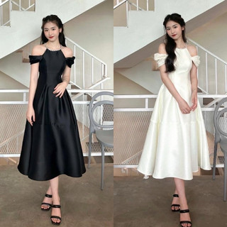 ĐẦM MIDI CỔ YẾM TRỄ VAI
