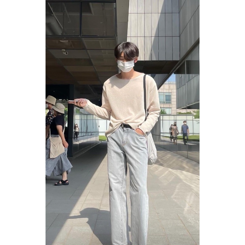 JEANS XANH TRƠN BAGGY - Quần jeans ống suông rộng form hàn quốc unisex basic halo kaki | BigBuy360 - bigbuy360.vn