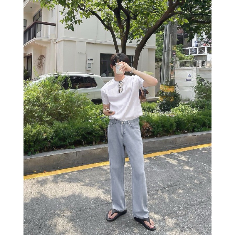 JEANS XANH TRƠN BAGGY - Quần jeans ống suông rộng form hàn quốc unisex basic halo kaki | BigBuy360 - bigbuy360.vn